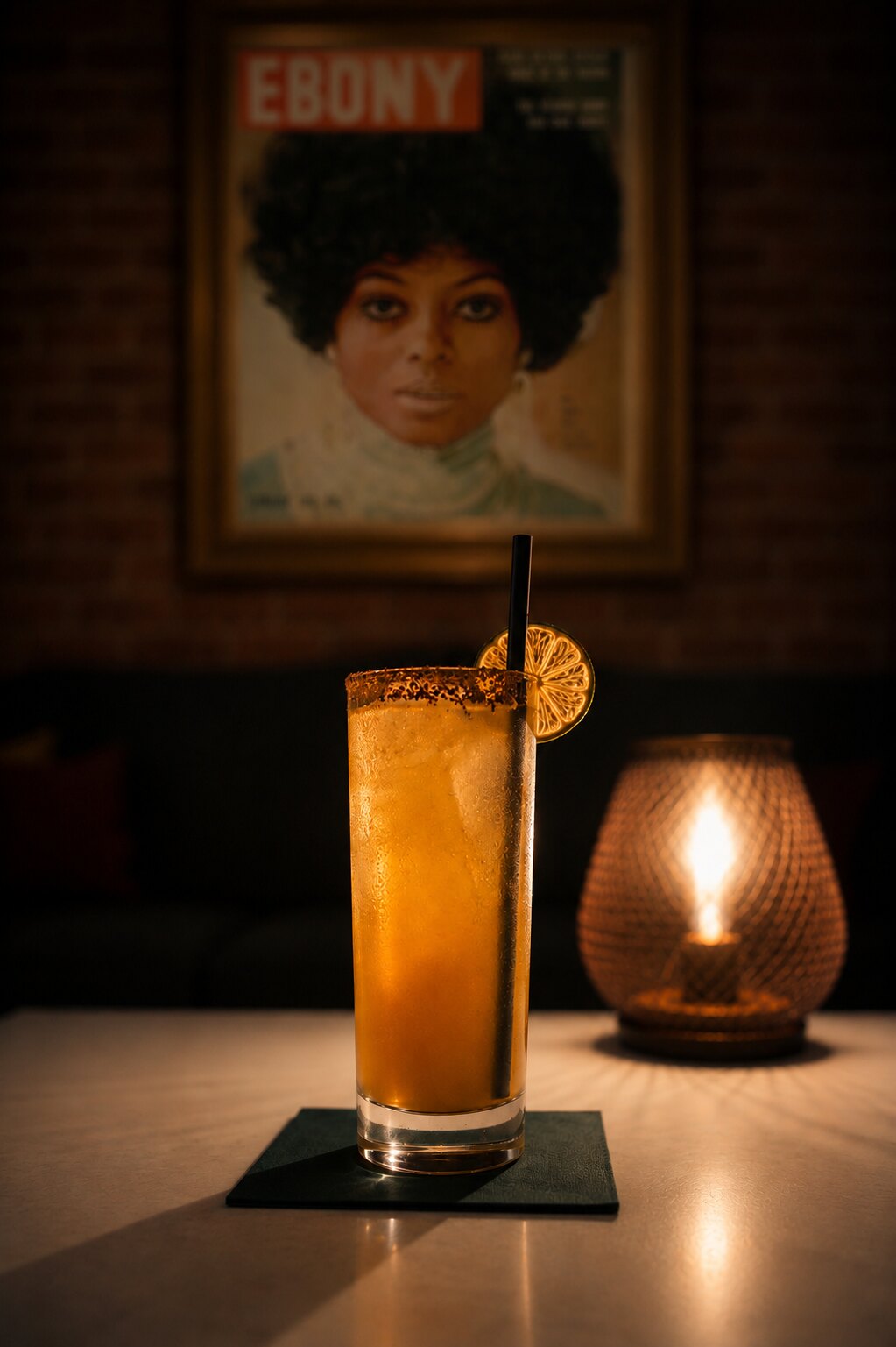 A Dabney & Co. cocktail in branded glassware, Kalamazoo