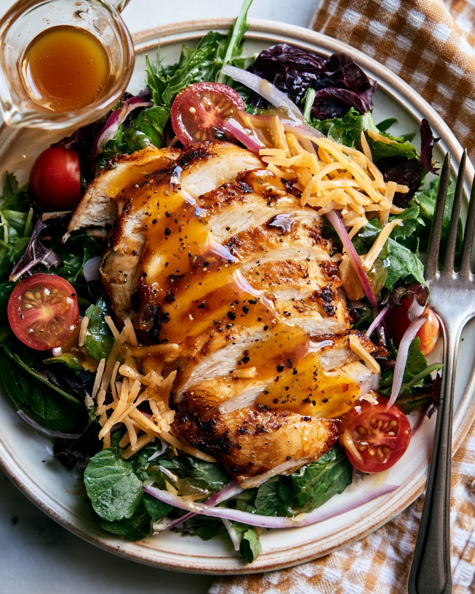 Chicken salad drizzled with honey lemon pepper dressing